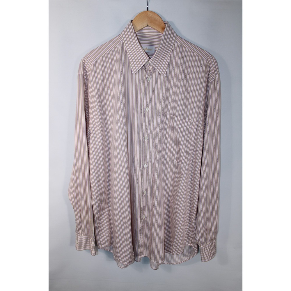 Brioni Men's Large Multicolor Pink Striped Long Sleeve Button Down Shirt
